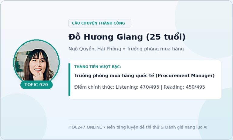 Học viên Đỗ Hương Giang đạt TOEIC 920 thăng tiến Trưởng phòng mua hàng