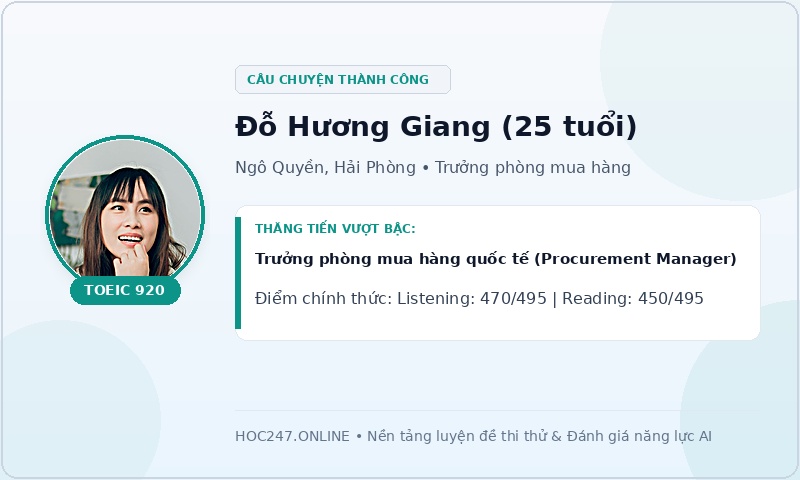 Học viên Đỗ Hương Giang đạt TOEIC 920 thăng tiến Trưởng phòng mua hàng