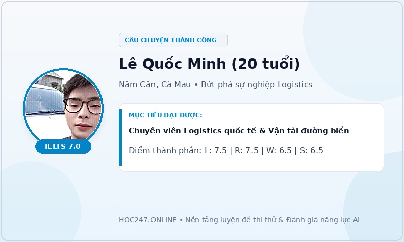 Học viên Lê Quốc Minh đạt IELTS 7.0 Logistics quốc tế