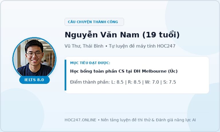 Học viên Nguyễn Văn Nam đạt IELTS 8.0 du học Úc