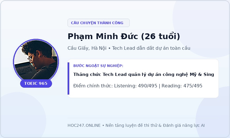 Học viên Phạm Minh Đức đạt TOEIC 965 thăng chức Tech Lead