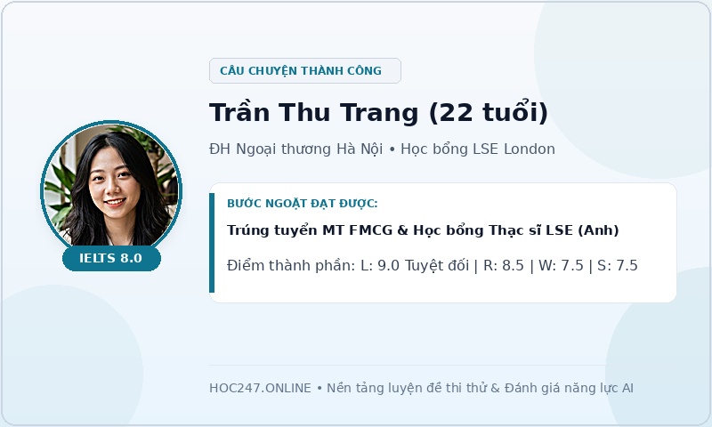 Học viên Trần Thu Trang đạt IELTS 8.0 học bổng LSE