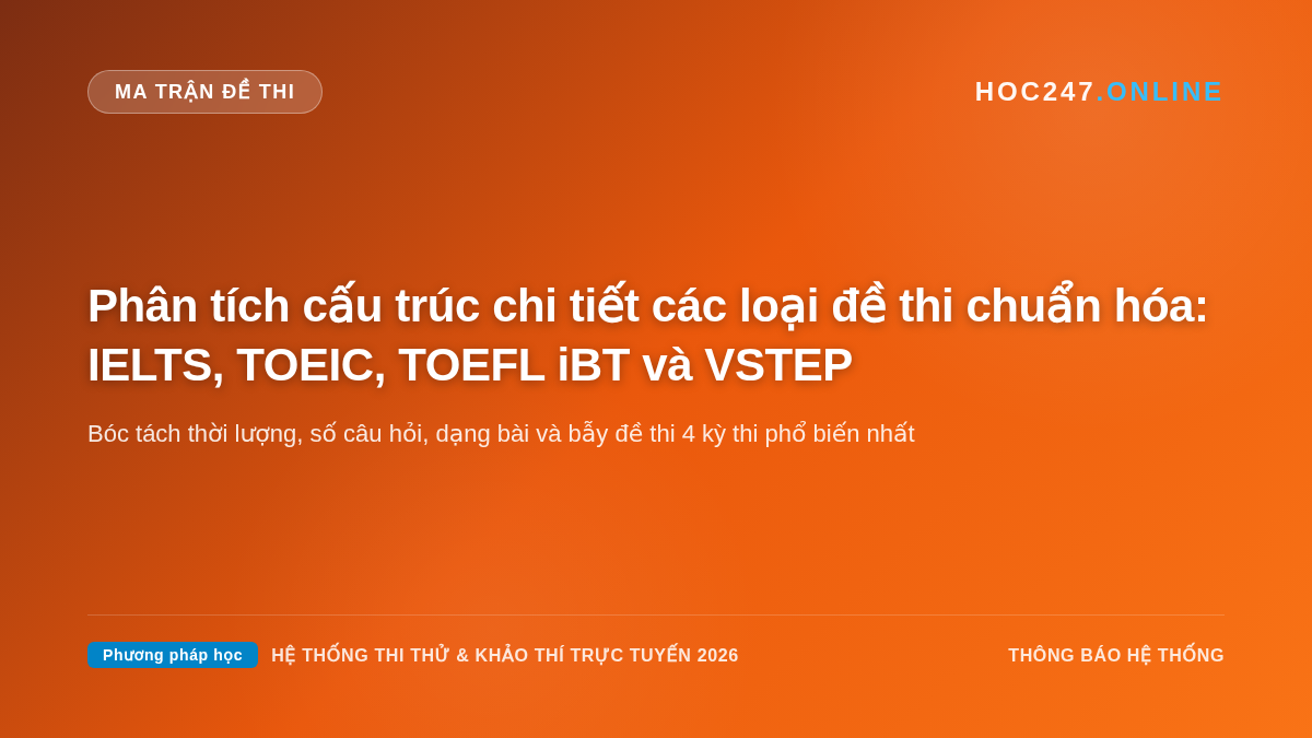 Ma trận và cấu trúc chi tiết các loại đề thi chuẩn hóa quốc tế