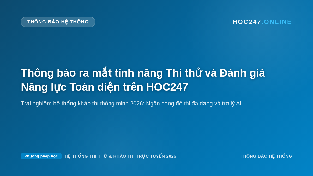 Thông báo ra mắt tính năng thi thử và đánh giá năng lực toàn diện trên HOC247