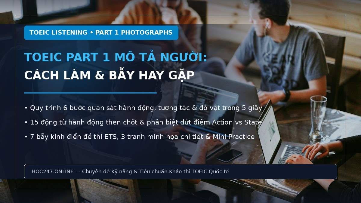 TOEIC Part 1 mô tả người – hướng dẫn quan sát tranh, nghe động từ và tránh bẫy