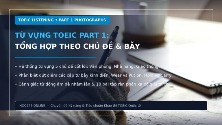 Tổng hợp từ vựng TOEIC Part 1 theo chủ đề và các cặp từ bẫy hay gặp nhất đề ETS