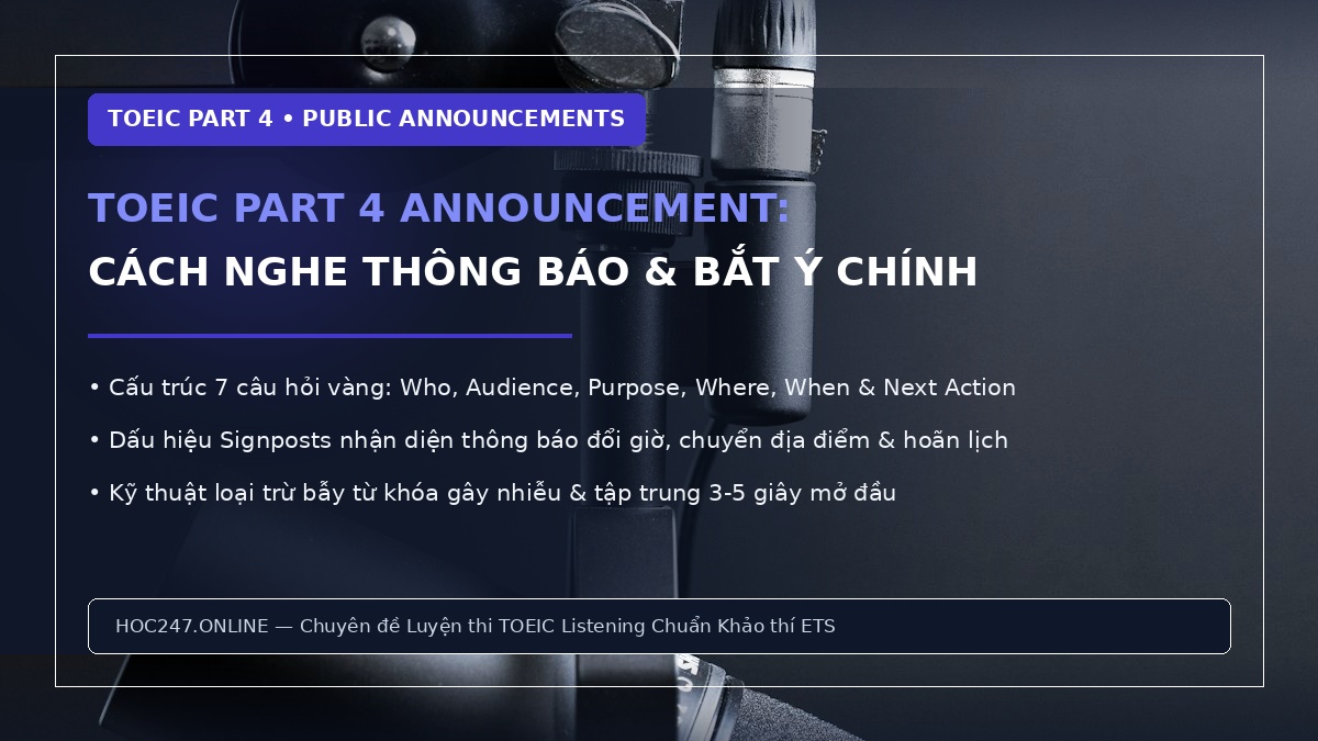 Cách làm bài thông báo TOEIC Part 4 Announcement