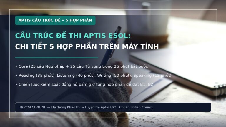 Cấu trúc đề thi Aptis ESOL mới nhất – chi tiết 5 phần thi máy tính