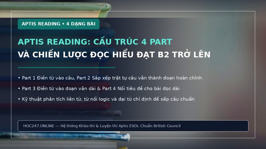 Aptis Reading – cấu trúc 4 part và chiến lược làm bài đọc hiểu