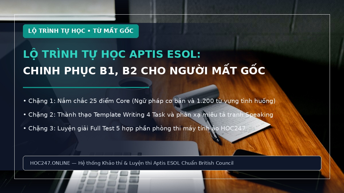 Lộ trình tự học Aptis ESOL B1 B2 cho người mất gốc – kế hoạch ôn thi chi tiết