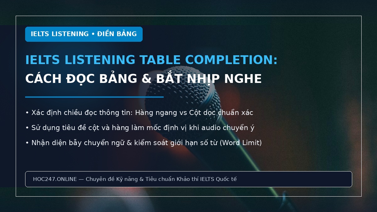 IELTS Listening Table Completion – cách đọc bảng và nghe đáp án