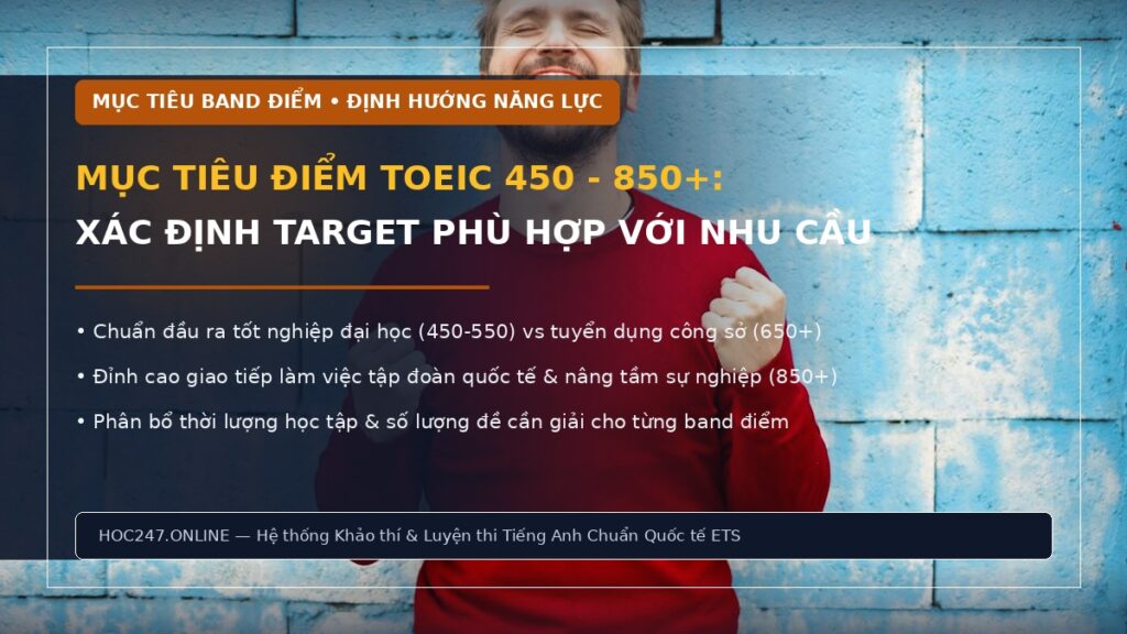 Mục tiêu điểm TOEIC 450 550 650 750 850 – cách chọn target phù hợp