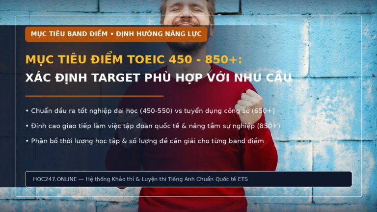 Mục tiêu điểm TOEIC 450 550 650 750 850 – cách chọn target phù hợp