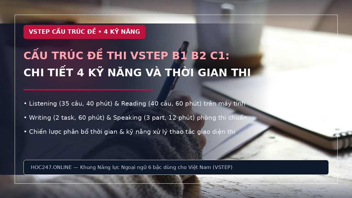 Cấu trúc đề thi VSTEP B1 B2 C1 – chi tiết 4 phần và thời gian làm bài