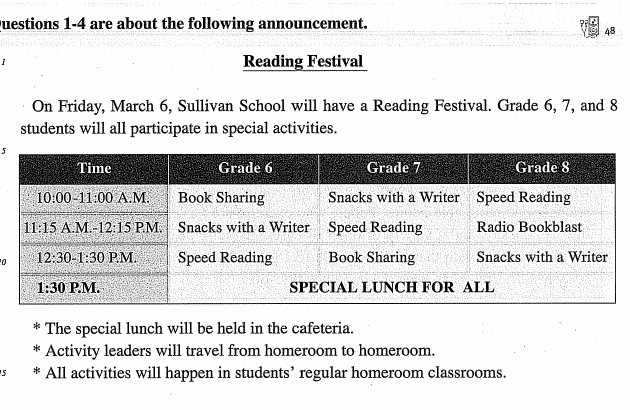Reading Comprehension — Lịch trình ngày hội đọc sách trường Sullivan